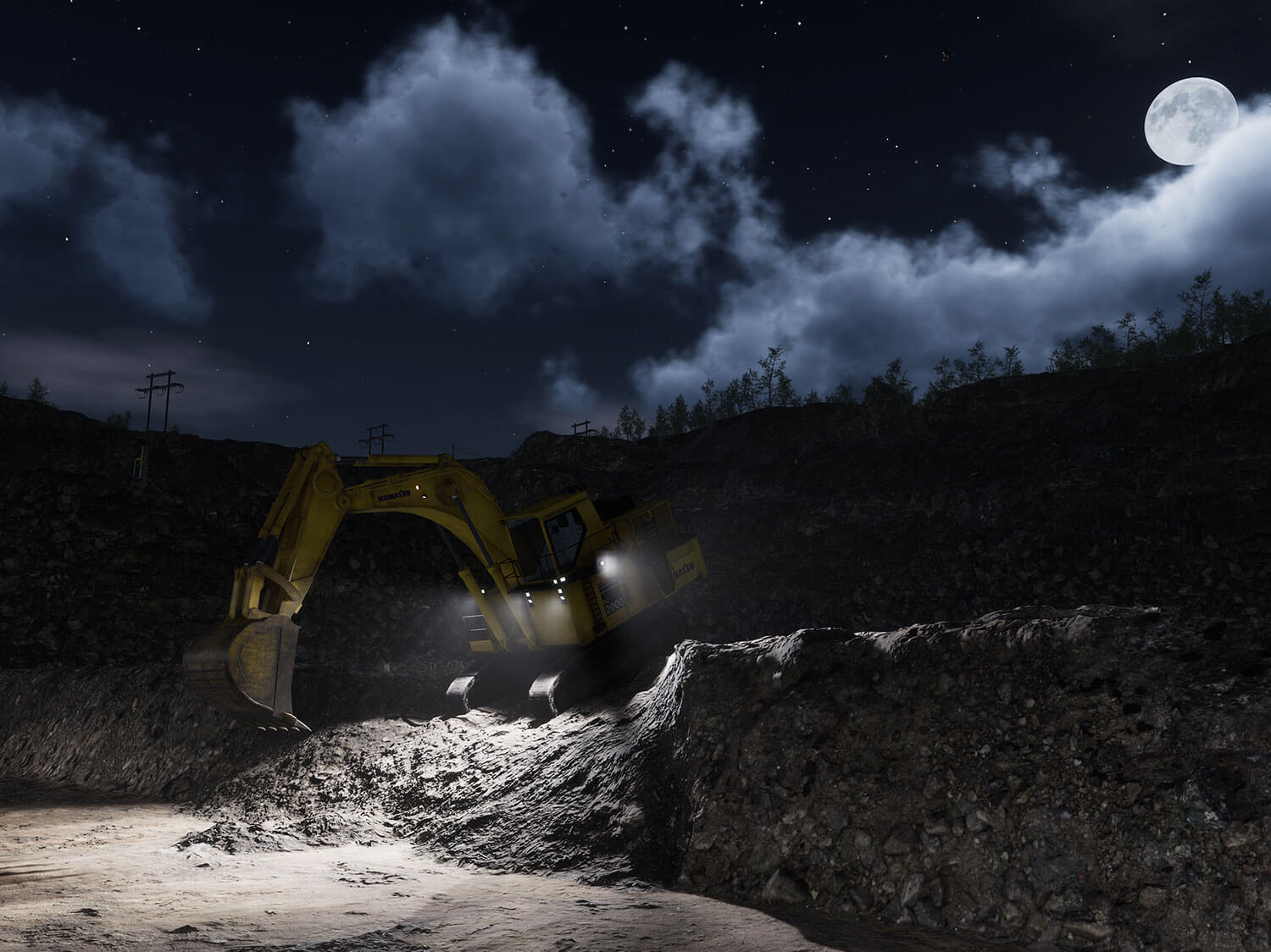 Komatsu PC2000-11 Operating at night Training